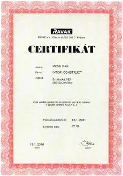RAVAK certifikát